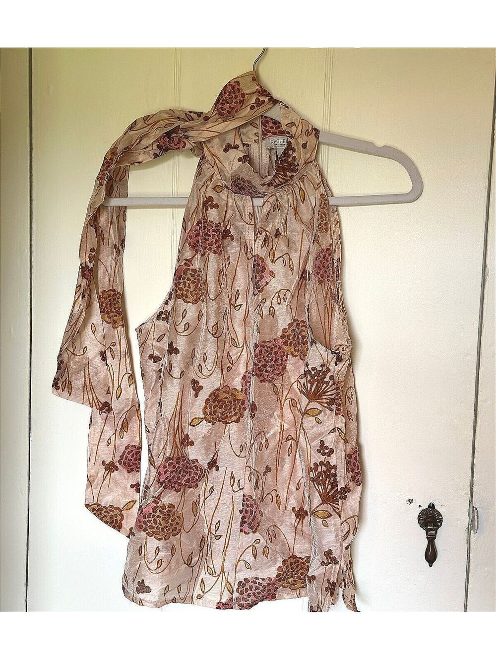 NWT Rachel Zoe Floral Halter Neck Necktie Top Size M